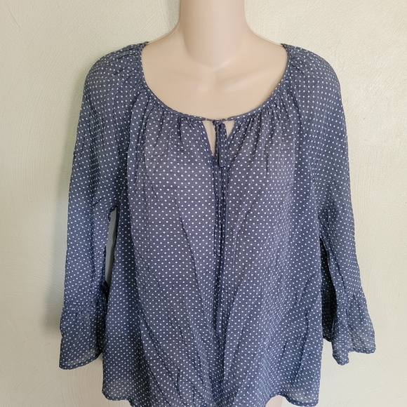 Fred David Blue Polka Dot Ruffle Sleeve Blouse with Tie Front Size Women's Small - Picture 3 of 10